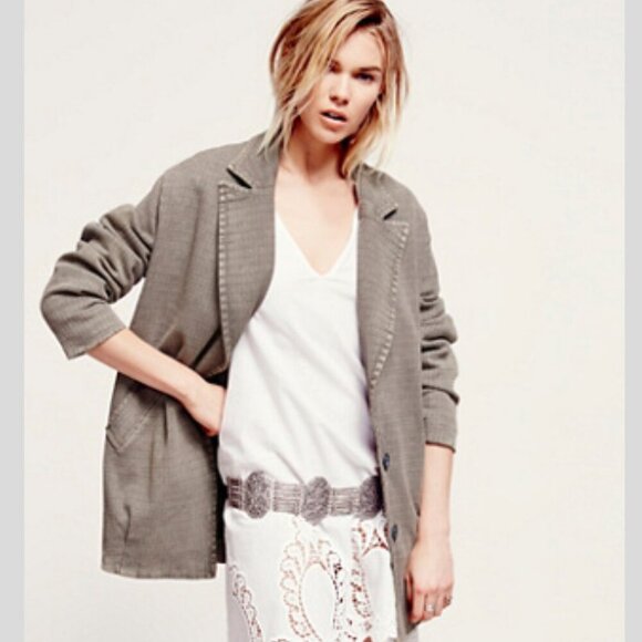 Free People Gray Slouchy Boyfriend Blazer Jacket nbnn - Picture 1 of 10